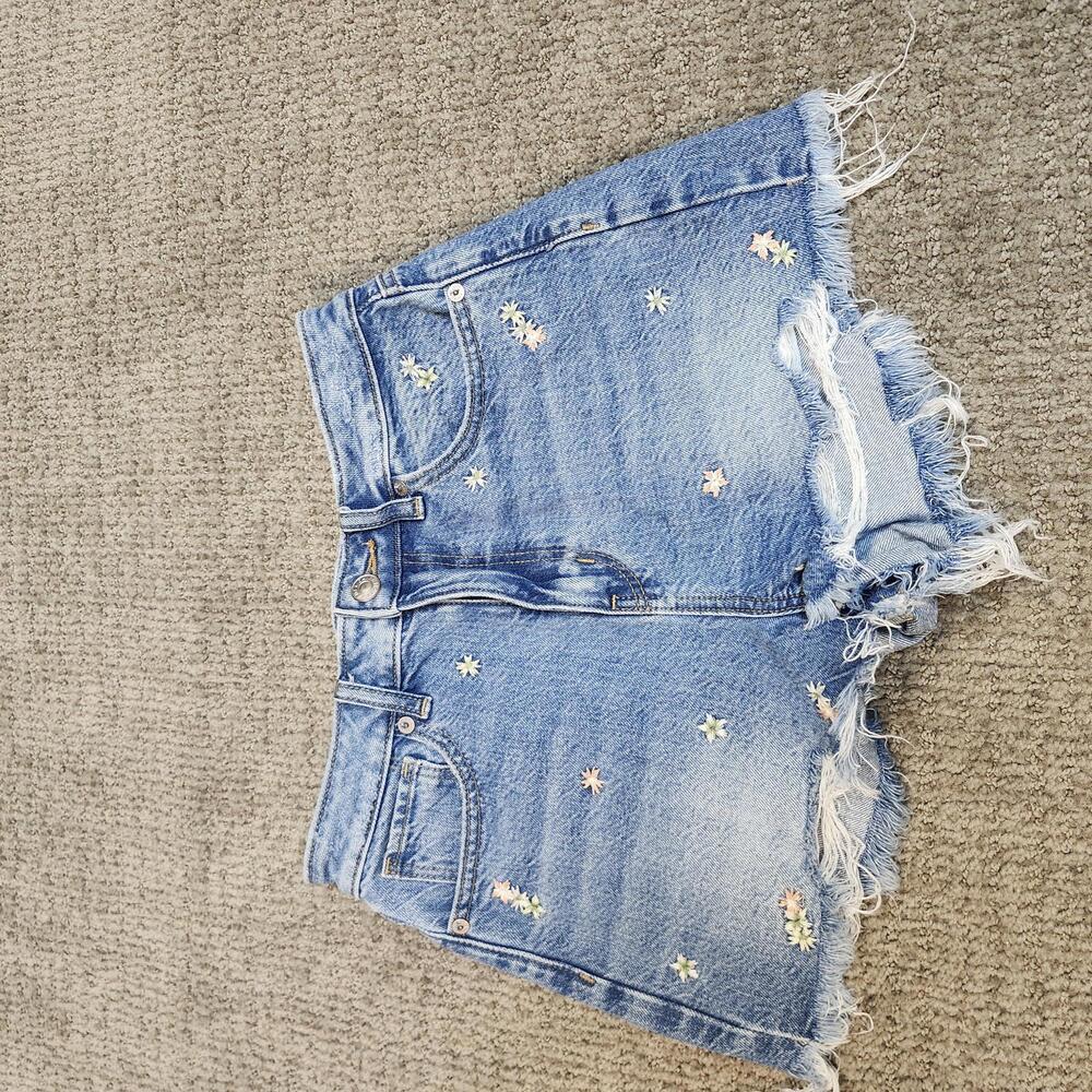 American Eagle Shorts Mom Blue Floral Embroidered Women’s Size 00